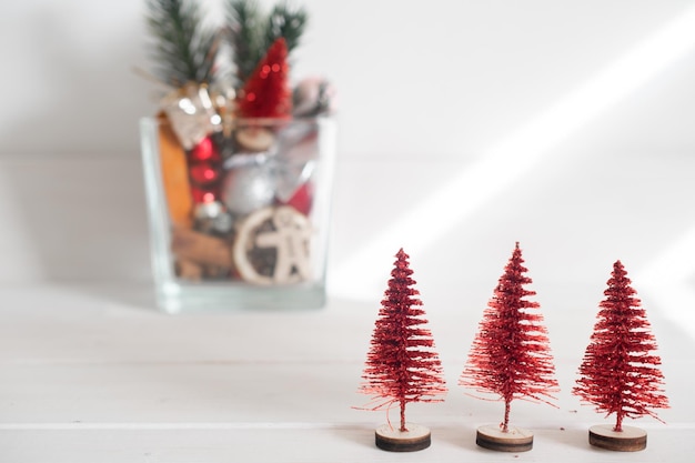 Christmas decorations in a glass vase