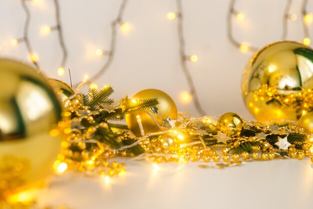 Photo christmas decorations gold place for text template