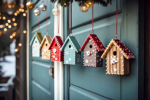 Christmas decorations hanging on the door