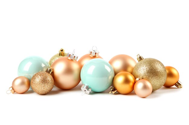 Christmas decorations isolated on white background closeup