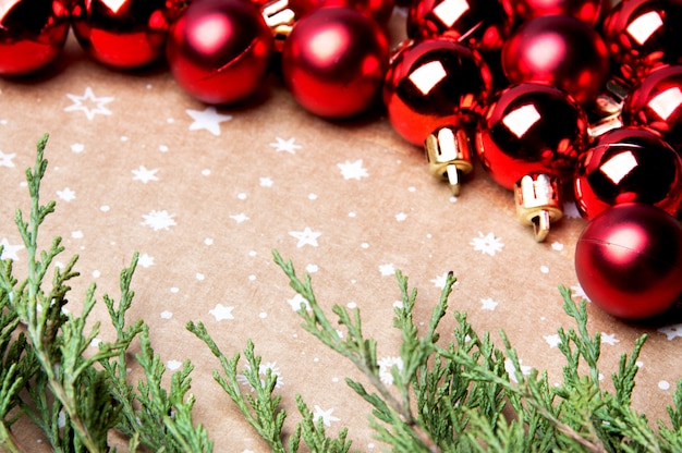 Christmas decorations on kraft paper background