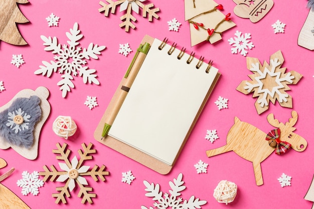 Christmas decorations and notebook