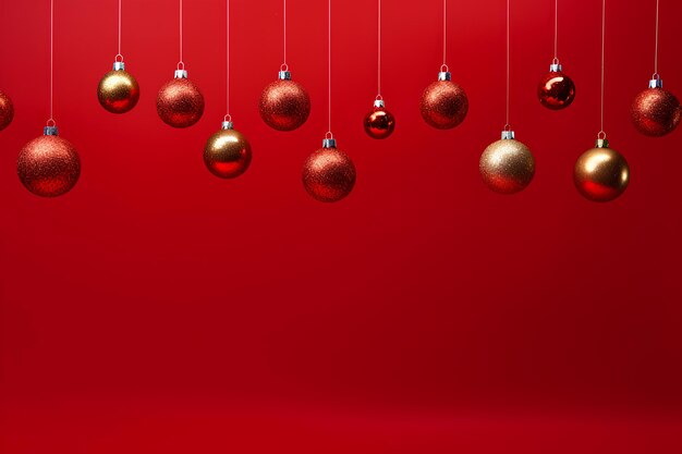 Christmas Decorations and Ornaments on Red Background