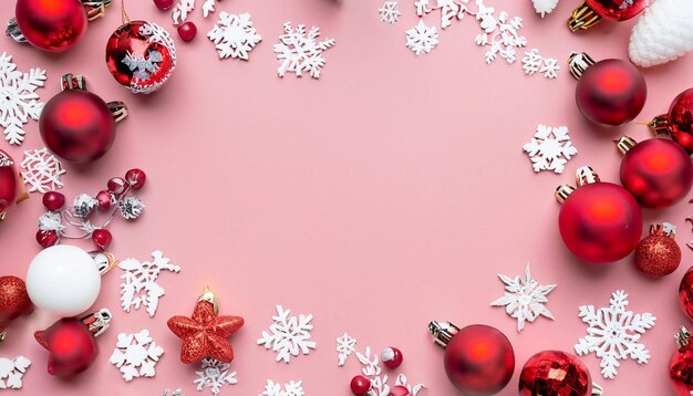 Christmas decorations on a pink background