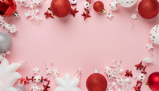 Christmas decorations on a pink background