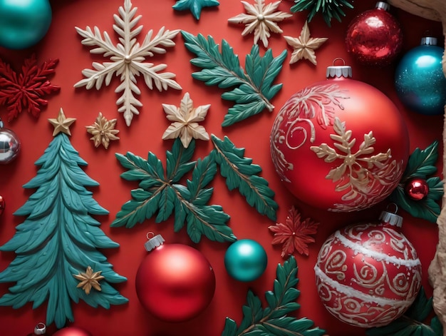 Christmas Decorations On A Red Background