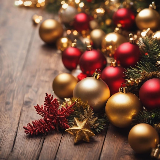 Christmas decorations on a rustic wooden table