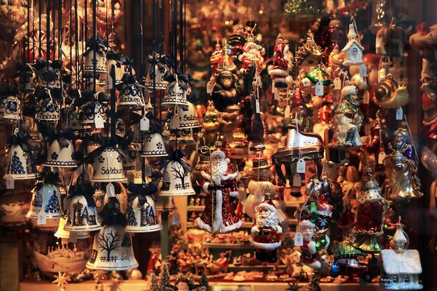 Christmas decorations for sale at market stall