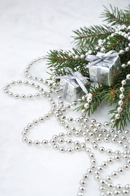 Christmas decorations on a spruce branch