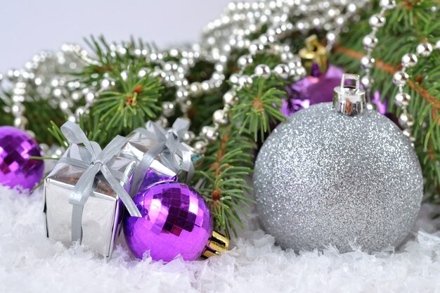 Christmas decorations on a spruce branch