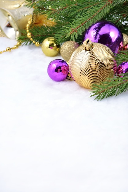 Christmas decorations on a spruce branch