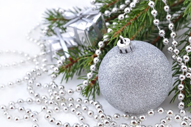 Christmas decorations on a spruce branch