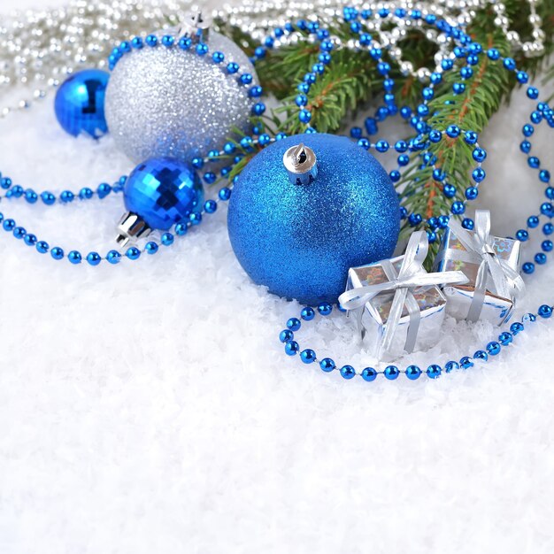 Christmas decorations on a spruce branch