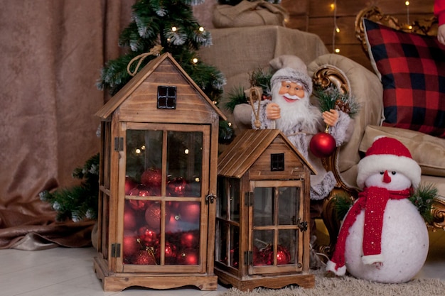 Christmas decorations traditional holiday attributes wooden houses