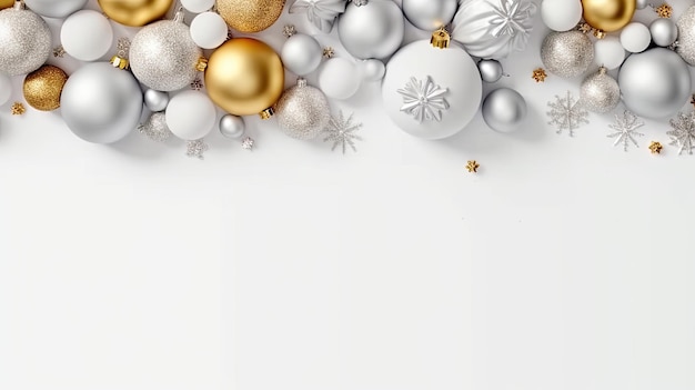 christmas decorations over white background with copy space