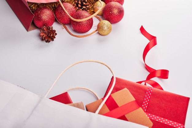 Christmas decorations on white background