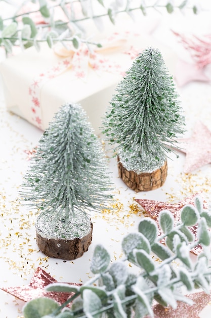 Christmas decorations on white background