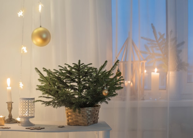 Christmas decorations in white vintage interior