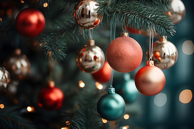 Foto decorazioni natalizie con bokeh dai colori vivaci sullo sfondo