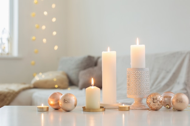 Christmas decorations with candles at home