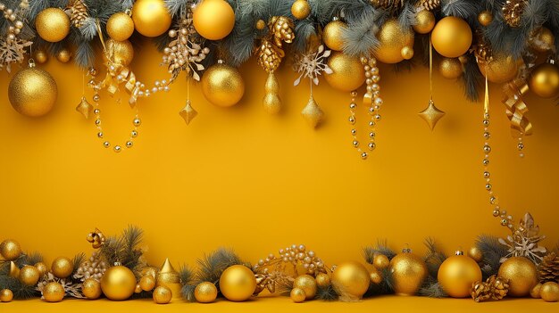 Christmas decorations with different christmas events on yellow background aigenerated