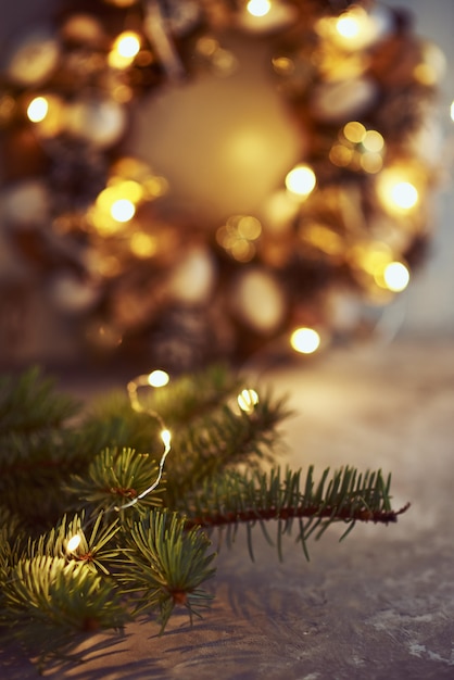 Christmas decorations with garland lights