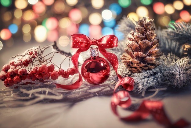 Christmas decorations on wood