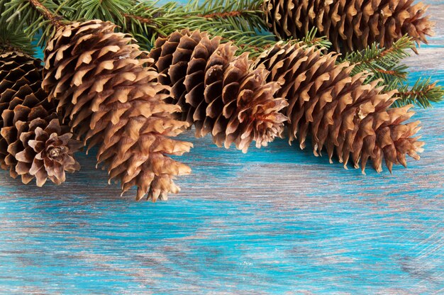 Christmas decorations on wooden background