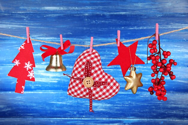 Christmas decorations on wooden background