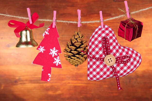 Christmas decorations on wooden background