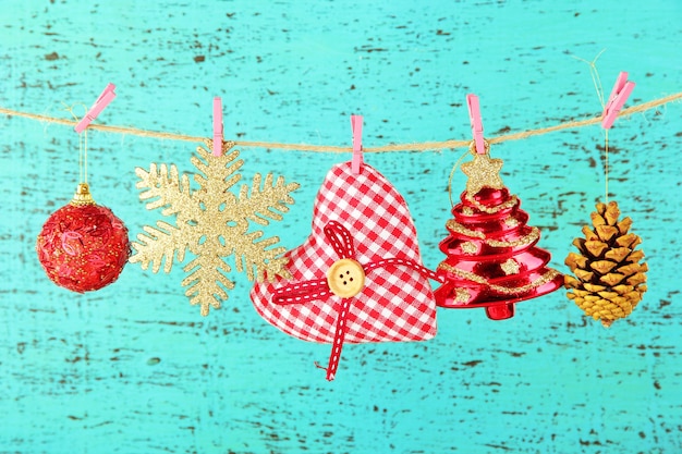 Christmas decorations on wooden background