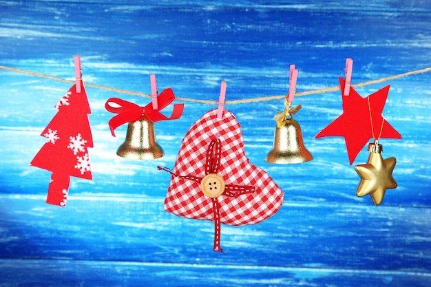 Christmas decorations on wooden background