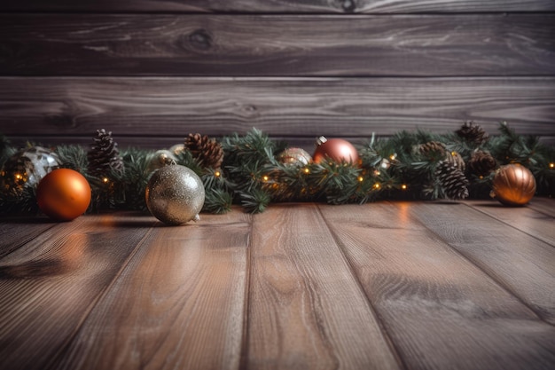 Christmas decorations on a wooden floor