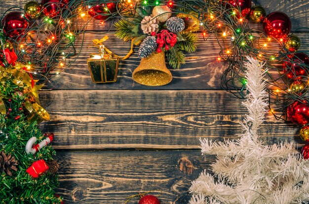 Christmas decorations on a wooden table