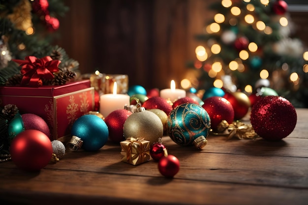 Christmas Decorations on Wooden Table