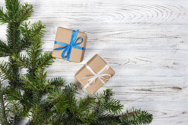 Christmas decorations on wooden table