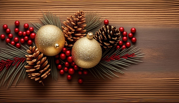 Christmas decorations on a wooden table