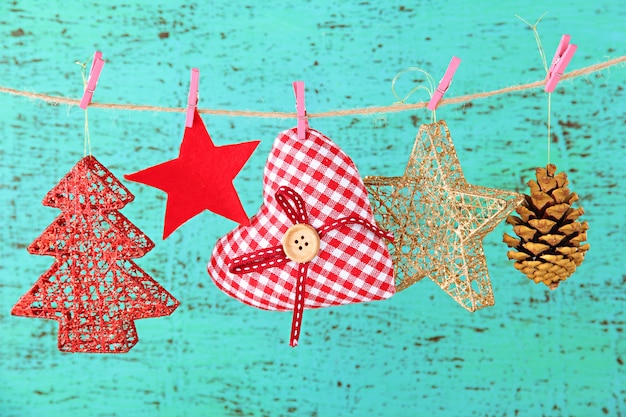 Christmas decorations on wooden wall