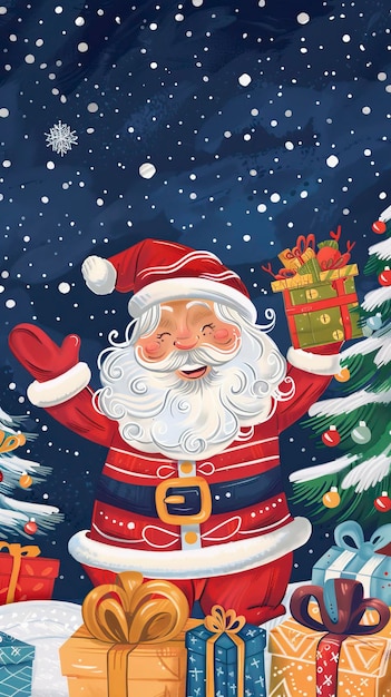 Christmas decorative banner with funny Santa Claus nutcracker locomotive and gift boxes ar 916 style