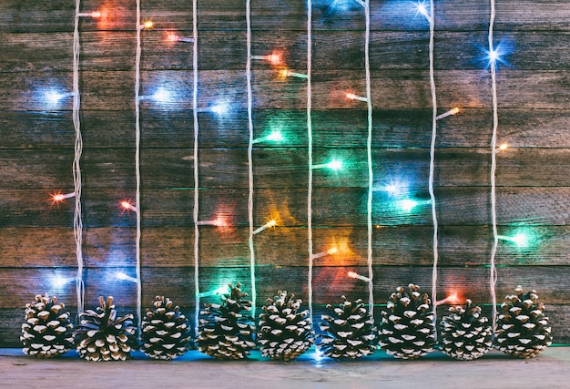 Christmas decorative cones with lights