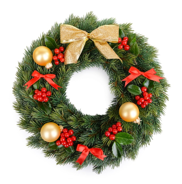 Christmas decorative wreath with leafs of mistletoe isolated on white