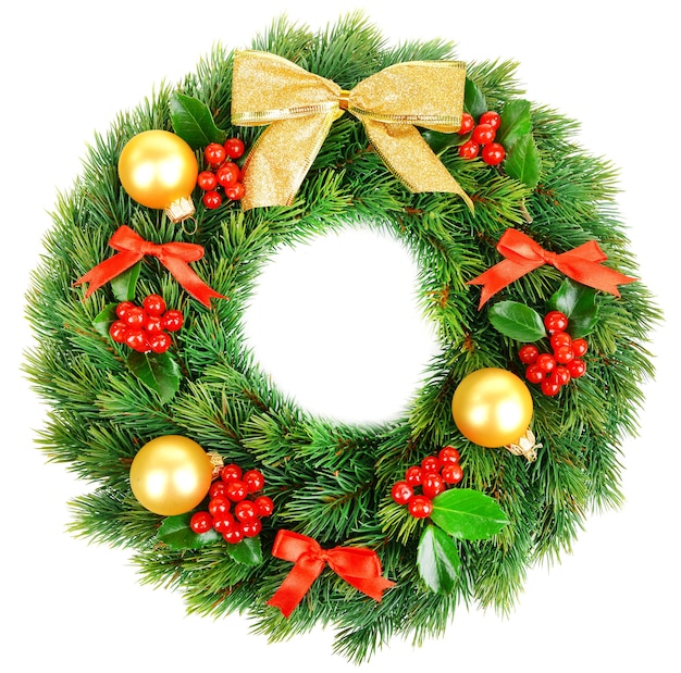 Christmas decorative wreath with leafs of mistletoe isolated on white