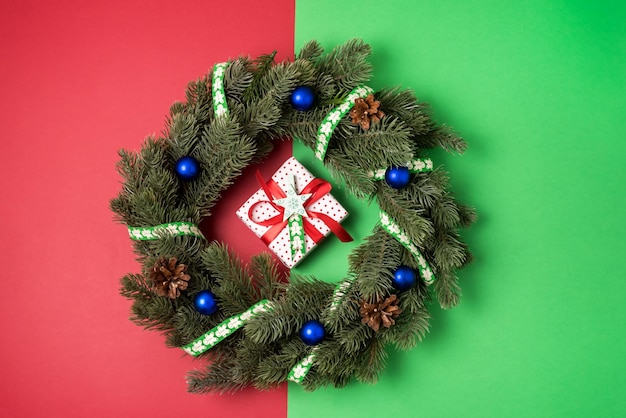 Premium Photo | Christmas decorative wreath with ribbon and blue ...