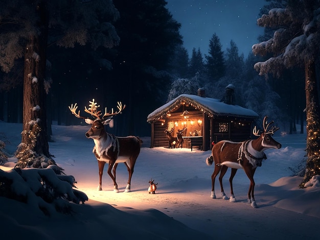 christmas deer in the forest magical reindeer Generative AI