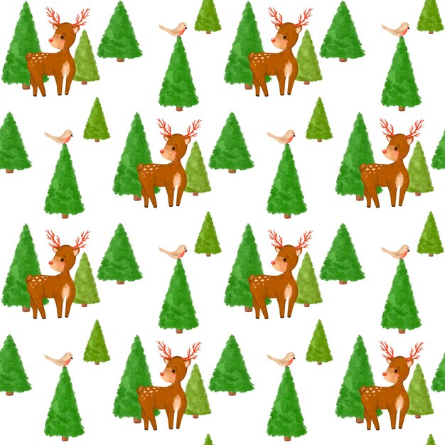 Photo christmas deer, forest seamless pattern