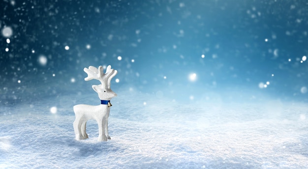 Christmas Deer in snowfall, Christmas background, banne