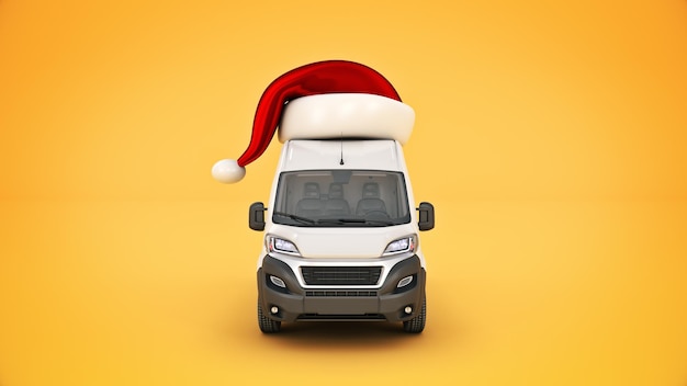 Christmas delivery van 3d rendering