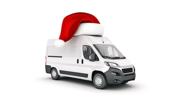 Christmas delivery van 3d rendering