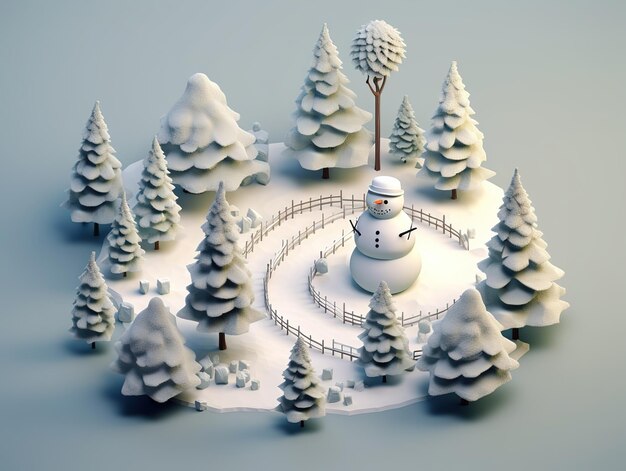 Christmas design with snowman and pine trees