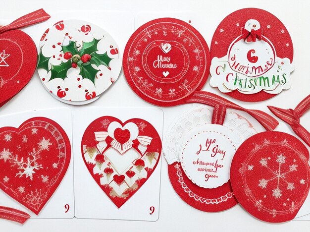 christmas designed cards in circle rectangle shape with flowers and candles